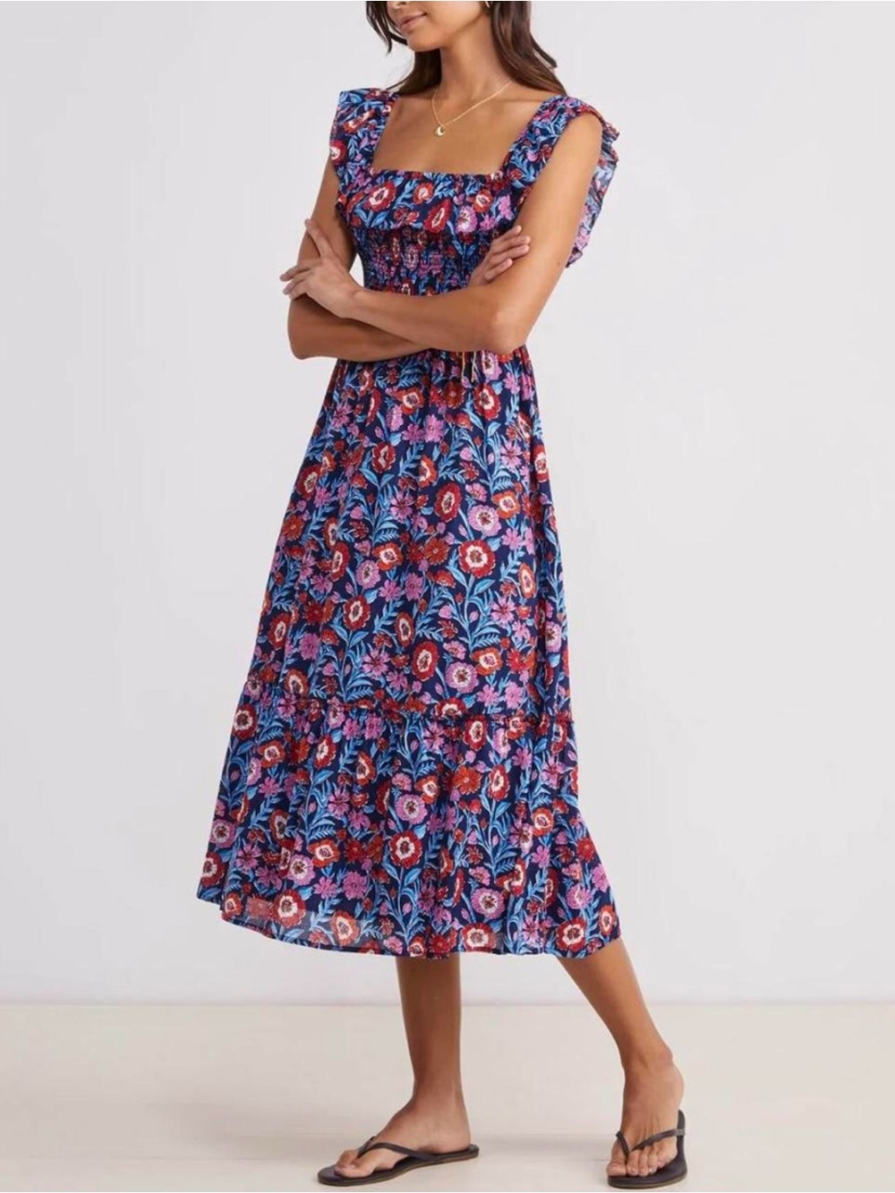 Vineyard Vines Tisbury Floral Smocked Midi Dress.